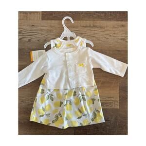 NWT Hudson Bay 3-6M Baby Girl Lemon Summer Dress And White Cardigan